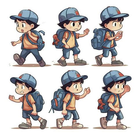 little boy character, multiple poses and expressions, children book ...