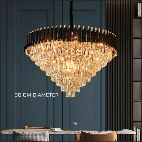 Jual Lampu Hias Gantung Kristal MODERN BLACK GOLD TUBE CRYSTAL Big Size