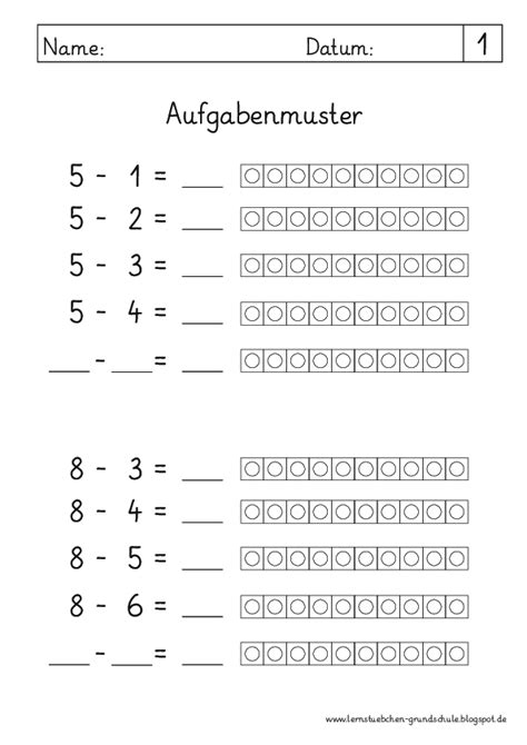 Minus Rechnen Zr Aufgabenmuster Pdf Lernst Bchen