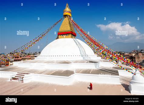 Buddhist Monk At Bodhnath Boudha Asia S Largest Buddhist Stupa