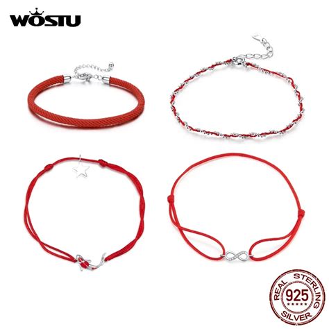 Wostu Hot Sale Real Sterling Silver Red Rope Bracelet Classic Lucky