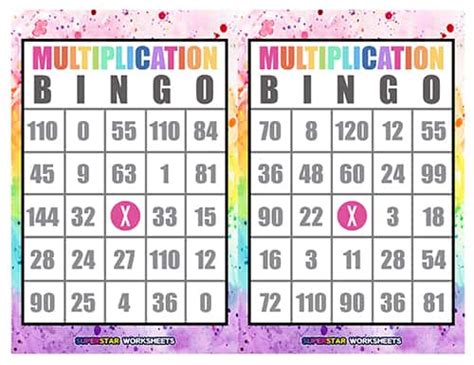 Multiplication Bingo Superstar Worksheets