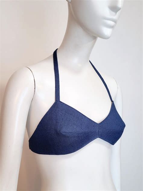 Vintage S S Bikini Blue Linen Bra Top Swimw Gem