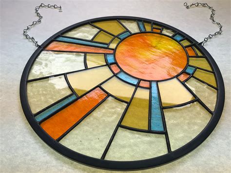 Art Deco Sun Stained Glass Panel Etsy Diy Stained Glass Window