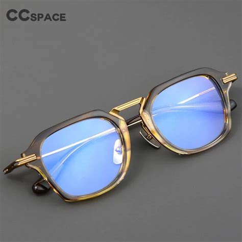 Ccspace Unisex Full Rim Flat Top Square Titanium Acetate Eyeglasses