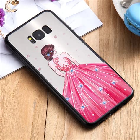 For Samsung Galaxy S8 Case Cute Girl Hard Brushed Acrylic Mirror Back