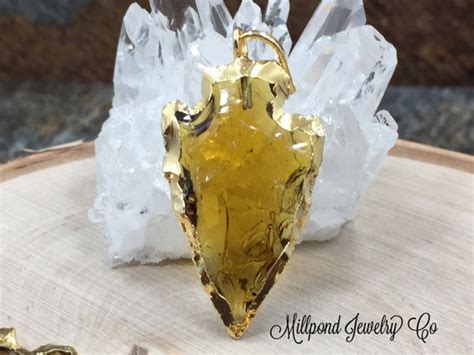 Glass Arrowhead Pendant Glass Electroplated Pendant Gold