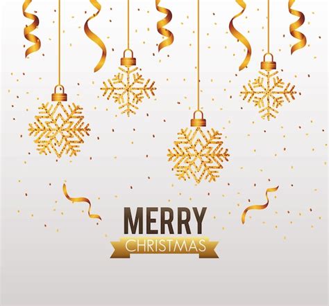 Premium Vector Happy Merry Christmas Card With Snowflakes Hanging In