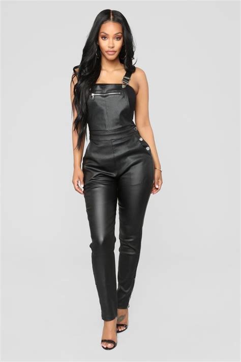 Give This Fabulous Black Faux Leather Jumpsuit With Front Zipper And