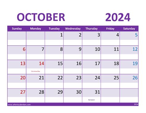 Free Printable October 2024 Monthly Calendar