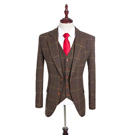 Wool Brown Classic Tweed Custom Made Men Suit Blazers Retro Gentleman