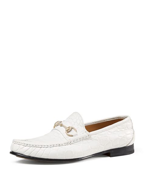 Lyst - Gucci Men's Crocodile Horsebit Loafer in White for Men