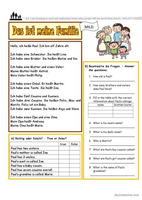 Das Ist Meine Familie MILD Allgeme English ESL Worksheets Pdf Doc