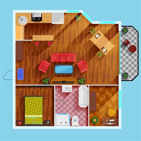 One Bedroom Apartment Floor Plan 477069 Vector Art At Vecteezy