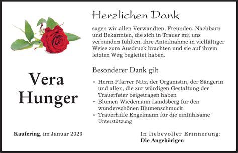 Traueranzeigen Von Vera Hunger Augsburger Allgemeine Zeitung