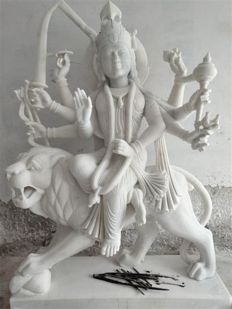 Plain Hindu White Marble Durga Maa Statue For Temple Size 33 Inch At