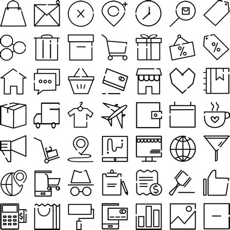 Shopping, ecommerce, retail line icons isolated. Shopping icons symbols in white background ...