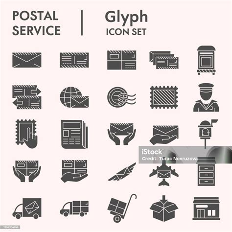 Postal Service Solid Icon Set Postage Mail Collection Vector Sketches