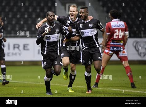 Eupen S Ibrahim Diallo L Celebrates After Scoring During A Soccer