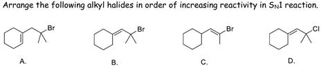 Solved Arrange The Following Alkyl Halides In Order Of Chegg