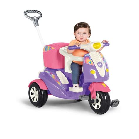 Triciclo Infantil Moto Uno Azul Ou Rosa Empurrador E Pedal