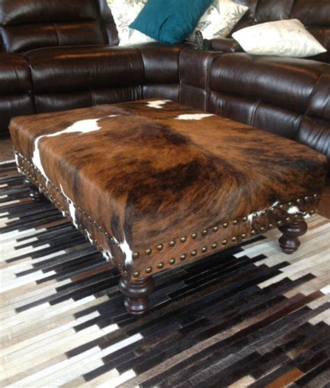 Cowhide Ottoman Coffee Table Western Furniture Cowhide Decor Rustic