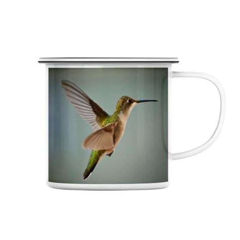 Mug en Métal Emaillé Colibri Vert en Vol Vie Sauvage Oiseau Mouche