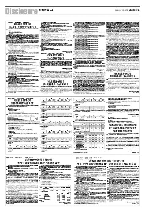 2024年04月11日 第44版：信息披露 上海证券报