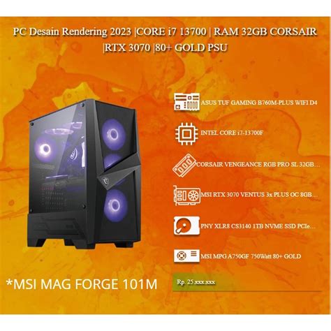 Jual KOMPUTER RAKITAN GAMING DESAIN INTEL 13th GEN I7 13700F RAM 32GB