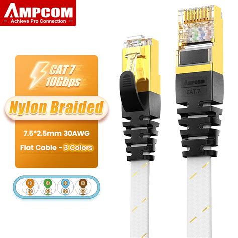 Ampcom Cat Ethernet Cable Flat Lan Cable Sftp Round Rj Network Cable