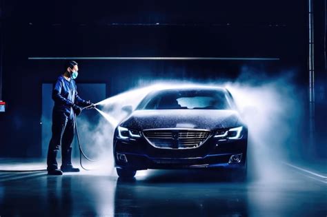 Профессиональная автомойка фото взрослый автомойщик в униформе ...