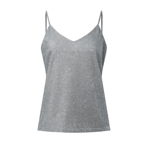 Baycosin Womens Glitter Strappy Tank Tops Ladies Swing Vest Clubwear