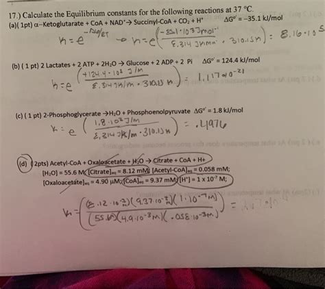 Solved Calculate The Equilibrium Constants For The Chegg