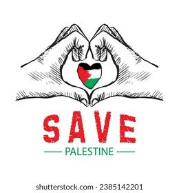 Palestine Flag Heart Shape Hands Save Stock Vector Royalty Free