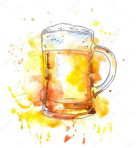 Baixe A Foto Caneca De Cerveja Aquarela Gotas Pincelada E Splash