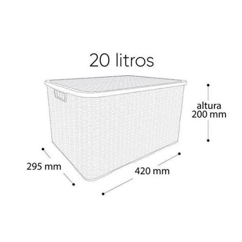 Kit 6 Organizador Container Tampa Multiuso 20L Rattan Branco