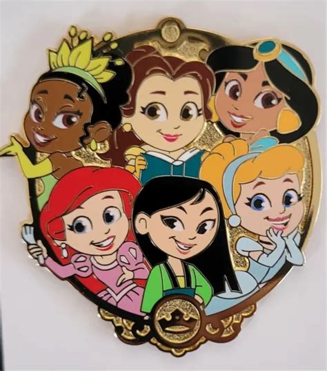 Neuf Pin Disney 6 Princess Group Pin Tiana Belle Jasmin Ariel Mulan