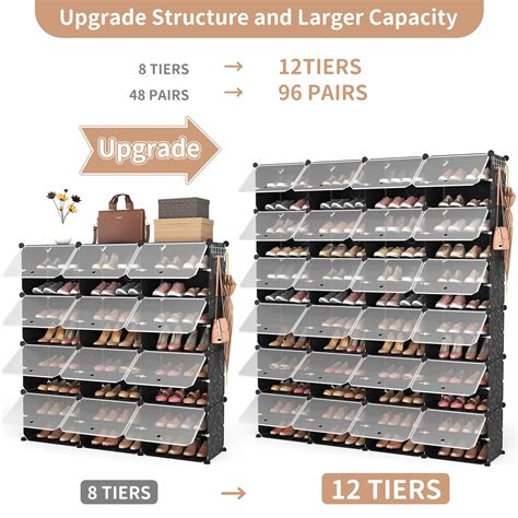 ROJASOP Shoe Storage Cabinet 12 Tier Shoe Organizer 96 Pairs Extra