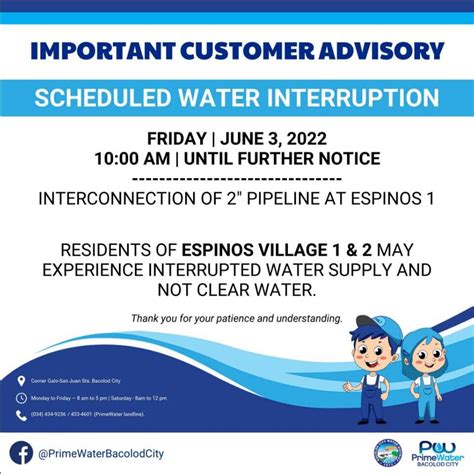 Baciwa Primewater Bacolod City Scheduled Water Interruption June 3