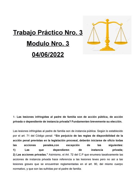 Derecho Penal Ii Tp Trabajo Pr Ctico Nro Modulo Nro