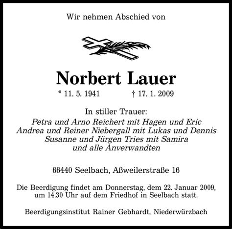 Traueranzeigen Von Norbert Lauer Saarbruecker Zeitung Trauer De