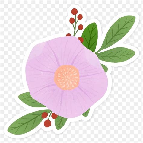 Pink Flower With Leaves Sticker