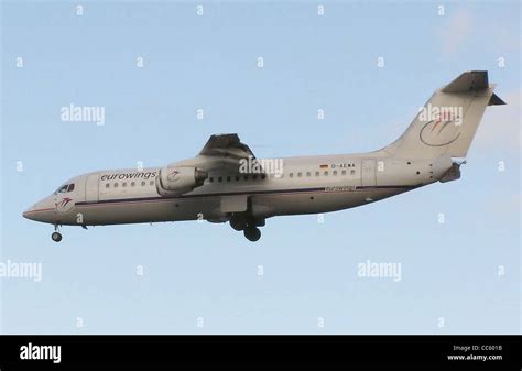 Eurowings British Aerospace 146-300 (with German registration D-AEWA) landing at London Heathrow ...