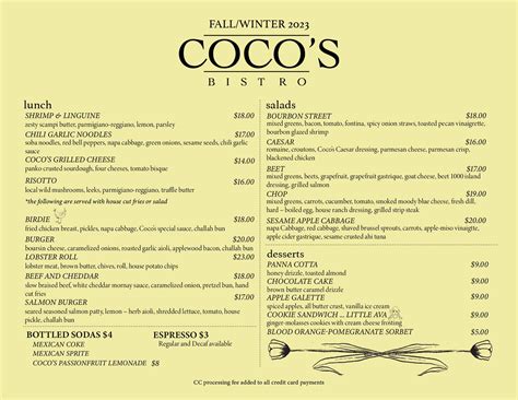 Menu — Coco's Bistro