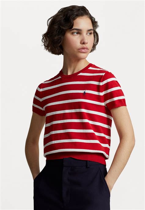 Polo Ralph Lauren Striped Short Sleeve Sweater Print T Shirt Red