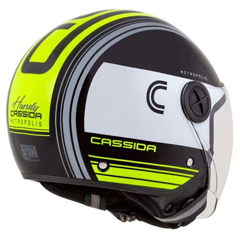 Motorcycle Helmet Cassida Handy Metropolis Black White Fluo Yellow Gray