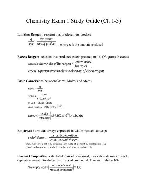 CHM 101 Ch 1 3 Equations And Concepts Chemistry Exam 1 Study Guide