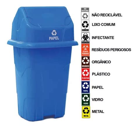 Lixeira Recicl Vel Litros Azul Coleta Seletiva Papel Venda Em