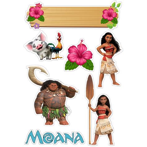 Topo Bolo Moana Personalizado Apenas arte e Impressão Topper Tag De