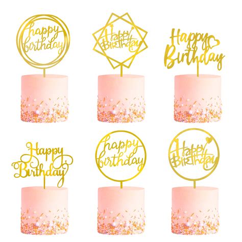 Buy 6 Pack Gold Birthday Cake Topper Set Double Sided Glitter Acrylic